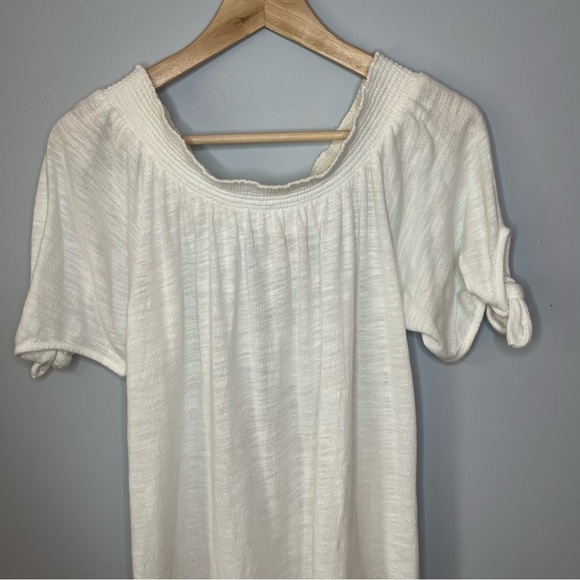 Roxy Bright Blue Sky Off The Shoulder White Cotton Knot Tie Mini Dress Sz M NWT - Picture 5 of 15